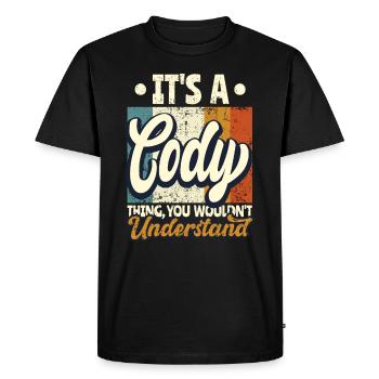 Nom Cody Cadeau Citation d’anniversaire - T-shirt Premium bio Homme - noir - Devant - Nico (187cm)