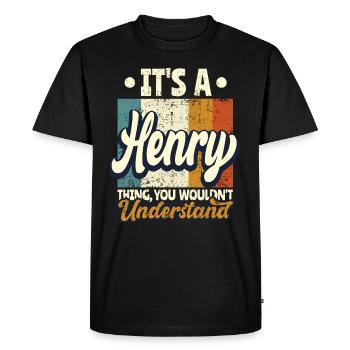Nom Henry Cadeau Anniversaire Dire - T-shirt Premium bio Homme - noir - Devant - Nico (187cm)