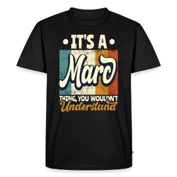 Nom Marc Cadeau Citation d’anniversaire - T-shirt Premium bio Homme - noir - Devant - Nico (187cm)