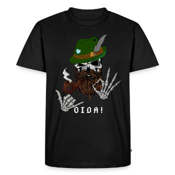 Bavarois avec pipe / crâne avec chapeau de chasseur - T-shirt Premium bio Homme - noir - Devant - Nico (187cm)