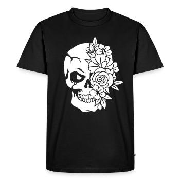 Crâne avec fleurs - Totenkopf mit Blumen - T-shirt Premium bio Homme - noir - Devant - Nico (187cm)