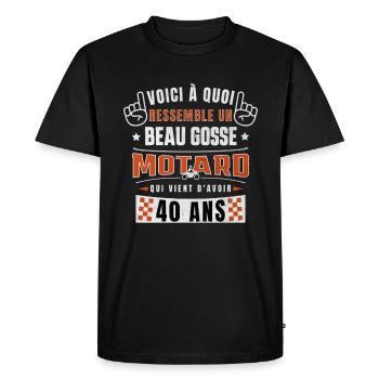Motard 40 ans Humour - Anniversaire Beau Gosse - T-shirt Premium bio Homme - noir - Devant - Nico (187cm)