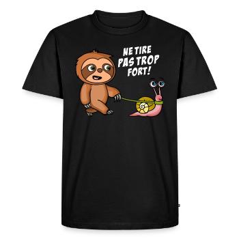 Ne tire pas trop fort. Chemises sombres - T-shirt Premium bio Homme - noir - Devant - Nico (187cm)