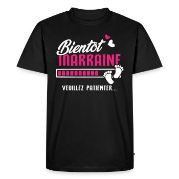 Bientôt marraine veuillez patienter - T-shirt Premium bio Homme - noir - Devant - Nico (187cm)