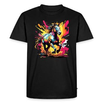 Cheval en action, Cool Color Design, Trot, Gallop - T-shirt Premium bio Homme - noir - Devant - Nico (187cm)