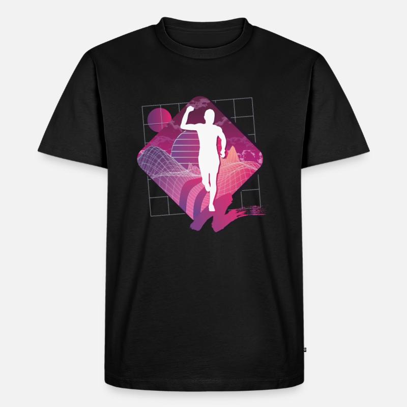 Vaporwave Synthwave Marathon, Trailrunning - Männer Premium Bio T-Shirt - Schwarz