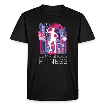 Vaporwave Synthwave Skyline Jump Chaussures Fitness - T-shirt Premium bio Homme - noir - Devant - Nico (187cm)