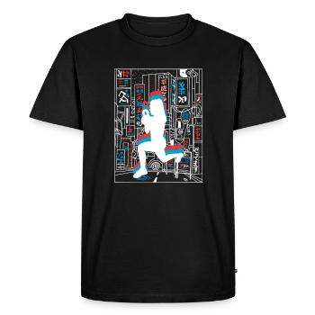 Vaporwave Synthwave Skyline HIIT - T-shirt Premium bio Homme - noir - Devant - Nico (187cm)