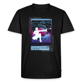 Vaporwave Metaverse Arrowtag - Men's Premium Organic T-Shirt - black - Front - Nico (187cm)