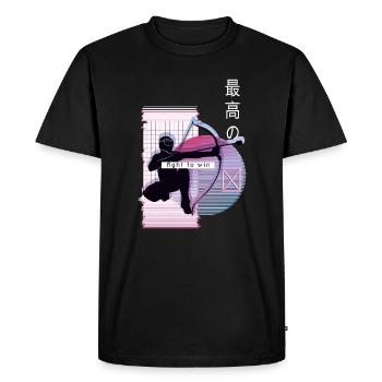 Vaporwave Metaverse Arrowtag - Men's Premium Organic T-Shirt - black - Front - Nico (187cm)