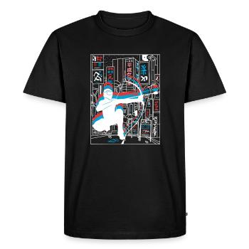 Vaporwave Synthwave Skyline Arrowtag - T-shirt Premium bio Homme - noir - Devant - Nico (187cm)