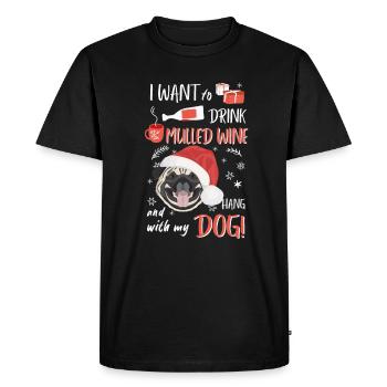 Pug Mulled Wine Christmas - Men's Premium Organic T-Shirt - black - Front - Nico (187cm)