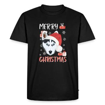 Husky Joyeux Noël - T-shirt Premium bio Homme - noir - Devant - Nico (187cm)