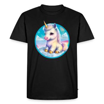 Seated baby unicorn in clouds - Men's Premium Organic T-Shirt - black - Front - Nico (187cm)