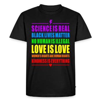 PRIDE RAINBOW LOVE SCIENCE BLACK WOMANS RIGHTS HUM - T-shirt Premium bio Homme - noir - Devant - Nico (187cm)