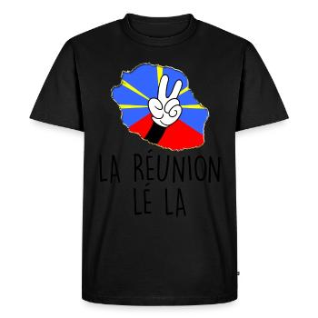 île De La Réunion Drapeau Réunionnais Lé La - T-shirt Premium bio Homme - noir - Devant - Nico (187cm)
