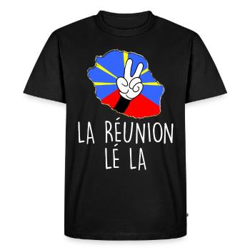 Carte de l'île de la Réunion Créole Lé La - T-shirt Premium bio Homme - noir - Devant - Nico (187cm)