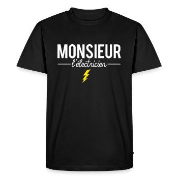 Monsieur l'électricien cadeau électricien humour - T-shirt Premium bio Homme - noir - Devant - Nico (187cm)