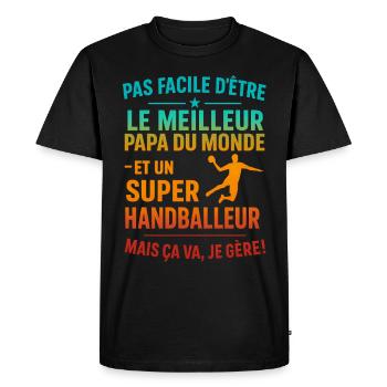 Papa handballeur cadeau fête des pères Noël - T-shirt Premium bio Homme - noir - Devant - Nico (187cm)