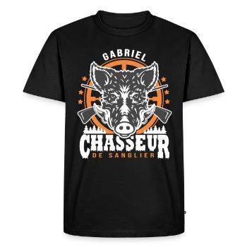 Gabriel chasseur de sanglier Humour Chasse - T-shirt Premium bio Homme - noir - Devant - Nico (187cm)