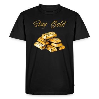 Label Lifestyle gold bar « Stay Gold » - T-shirt Premium bio Homme - noir - Devant - Nico (187cm)