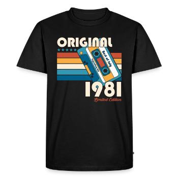 Cassette 44ème Anniversaire Juillet Millésime 1981 - T-shirt Premium bio Homme - noir - Devant - Nico (187cm)