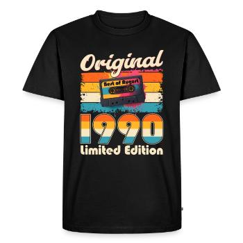 35ème Anniversaire Cassette Homme Original Août 1990 - T-shirt Premium bio Homme - noir - Devant - Nico (187cm)