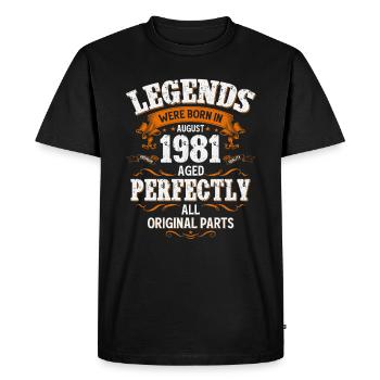 44e anniversaire Légende August Né en 1981 - T-shirt Premium bio Homme - noir - Devant - Nico (187cm)