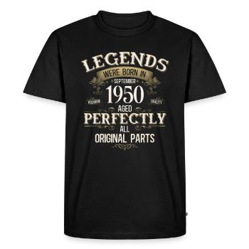 Cadeau 75ème Anniversaire Légende Septembre 1950 - T-shirt Premium bio Homme - noir - Devant - Nico (187cm)