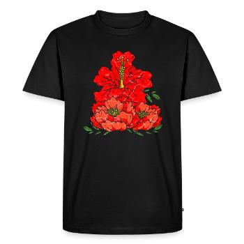 Fleurs rouges - T-shirt Premium bio Homme - noir - Devant - Nico (187cm)