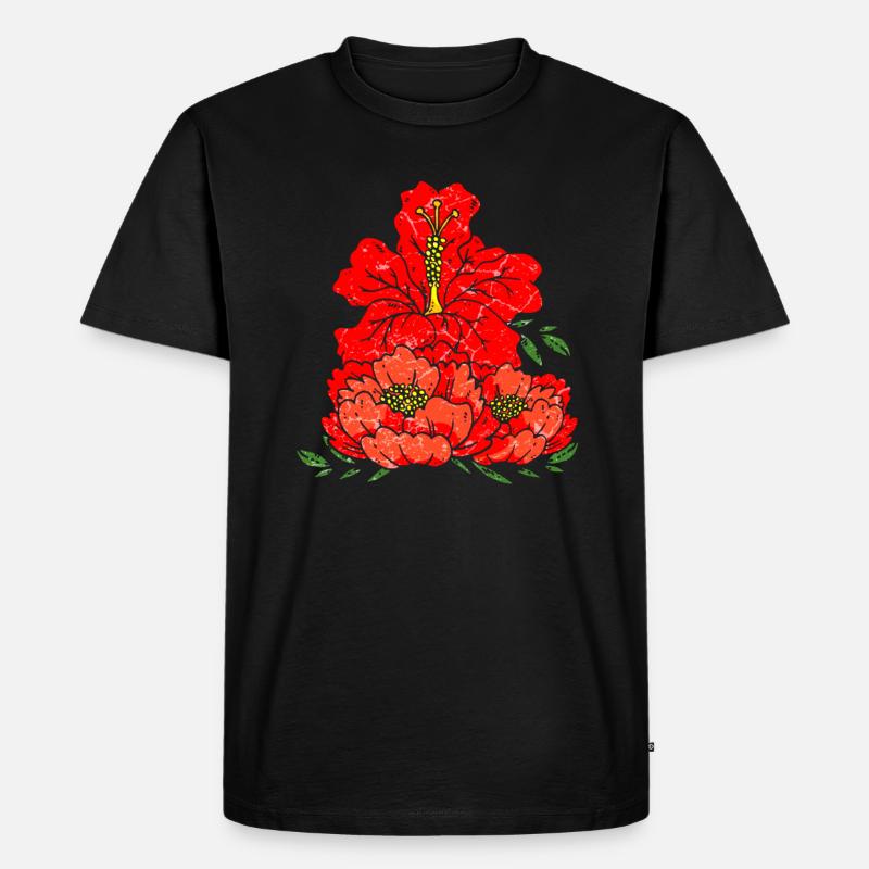 Rote Blumen - Männer Premium Bio T-Shirt - Schwarz