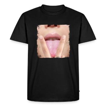 Sexy fille fille femme langue - T-shirt Premium bio Homme - noir - Devant - Nico (187cm)