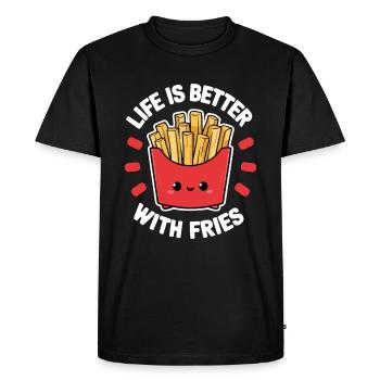 Pommes Pommesbude La vie est meilleure avec des frites - T-shirt Premium bio Homme - noir - Devant - Nico (187cm)