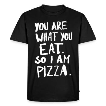 Dis-moi ce que tu manges, je te dirai qui tu es. Donc je suis une pizza. - T-shirt Premium bio Homme - noir - Devant - Nico (187cm)