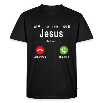 Jésus reçoit un appel téléphonique drôle appel de Dieu - T-shirt Premium bio Homme - noir - Devant - Nico (187cm)