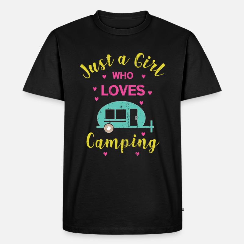 Camping Mädchen Camper Wohnwagen Campingplatz - Männer Premium Bio T-Shirt - Schwarz