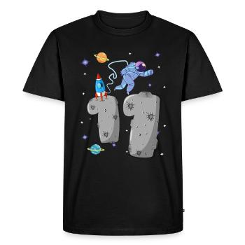 Astronaut with rocket on asteroid 11th birthday - Men's Premium Organic T-Shirt - black - Front - Nico (187cm)