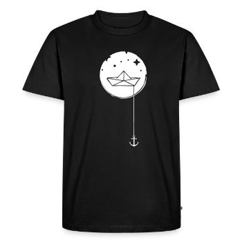 Paper ship Paper boat with anchor in the sea - Men's Premium Organic T-Shirt - black - Front - Nico (187cm)