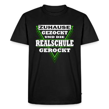 Gezockt und Realschule gerockt - Schulabschluss - Männer Premium Bio T-Shirt - Schwarz - Vorne - Nico (187cm)