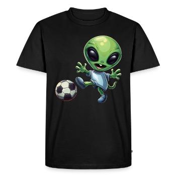 Green Alien Footballer - Men's Premium Organic T-Shirt - black - Front - Nico (187cm)