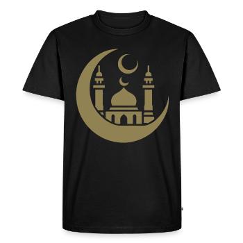 Silhouette de mosquée avec croissant de lune : Art islamique - T-shirt Premium bio Homme - noir - Devant - Nico (187cm)