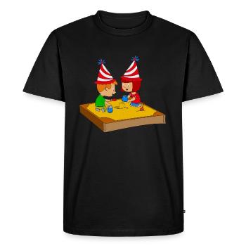 Anniversaire drôle enfant jouant au bac à sable - T-shirt Premium bio Homme - noir - Devant - Nico (187cm)