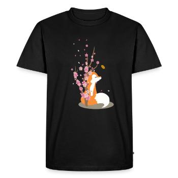 Sweet cherry blossom fox motif - Men's Premium Organic T-Shirt - black - Front - Nico (187cm)
