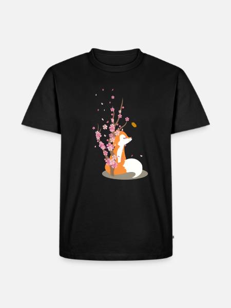 Süßes Kirschblüten Fuchs Motiv - Männer Premium Bio T-Shirt - Schwarz