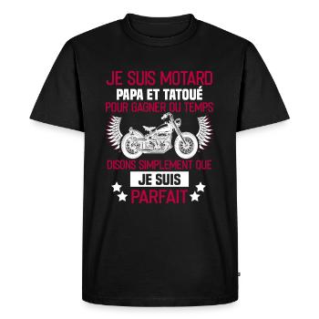Tattooed biker dad = perfect man - Biker humor - Men's Premium Organic T-Shirt - black - Front - Nico (187cm)