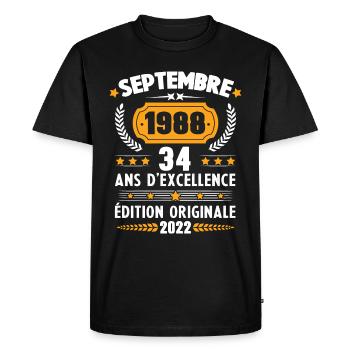 Cadeau D'anniversaire Rétro 34 Ans Septembre 1988 - T-shirt Premium bio Homme - noir - Devant - Nico (187cm)