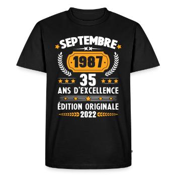 Cadeau D'anniversaire Rétro 35 Ans Septembre 1987 - T-shirt Premium bio Homme - noir - Devant - Nico (187cm)