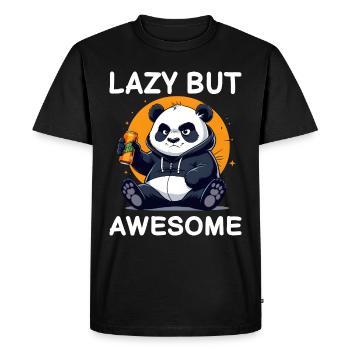 Cartoon Panda with Energy Drink Lazy but awesome - Men's Premium Organic T-Shirt - black - Front - Nico (187cm)