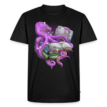 Lire La bibliothèque poulpe - T-shirt Premium bio Homme - noir - Devant - Nico (187cm)