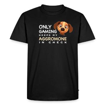 Drôle, Le jeu garde l’aggromone à distance, Anglais - T-shirt Premium bio Homme - noir - Devant - Nico (187cm)